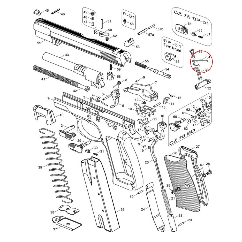 CZ Shadow 2 CZ TS 2 CZ 75B & SP-01 tävlingsavtryckarstångfjäder | -15% kraft